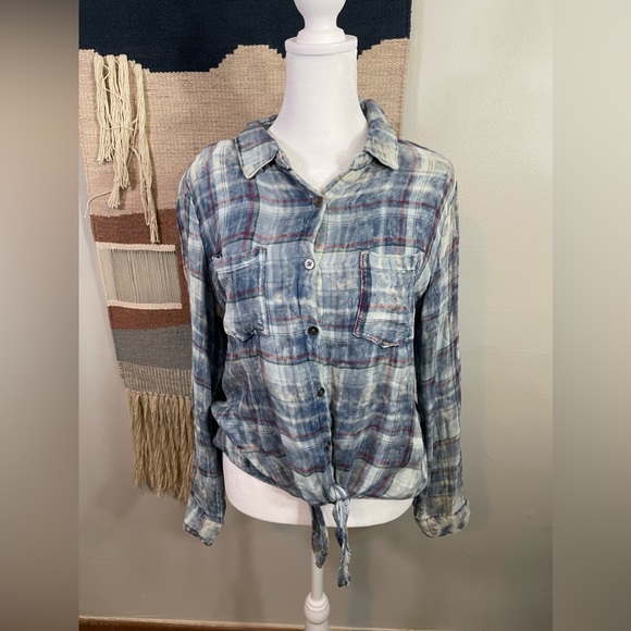 5 for 25 Vintage Havana Blue BOHO Butter Soft Plaid Knotted Shirt S - Picture 1 of 9
